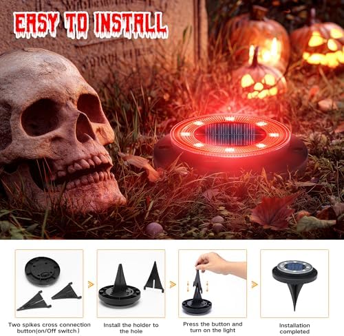 Flacchi Solar Lights Outdoor Waterproof，Red 12 Pack 2-in-1 Ground Lights - Image 3