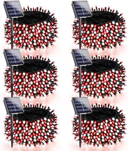 Solar Christmas Lights Outdoor, 6 Pack Solar String Lights Red and White by SANJICHA