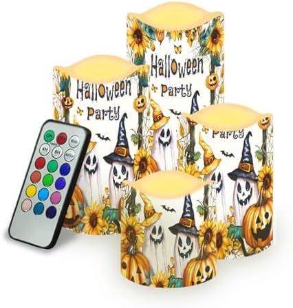 Ghost Jack O Lantern Flameless Candles with Remote Color Changing Pillar Candles Battery Operated Tea Light for Halloween Party Decor Led Electric Candles Outdoor Home Decorations by Uorisanigo