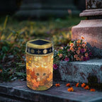 Poceacles Flameless Candle Solar Powered Grave Outdoor Lights Cemetery Candle Flameless Fake LED Pillar Lights Outdoor Waterproof Lawn Decoration, Cute Cat Autumn Forest Leaf, Set of 4 - Image 3
