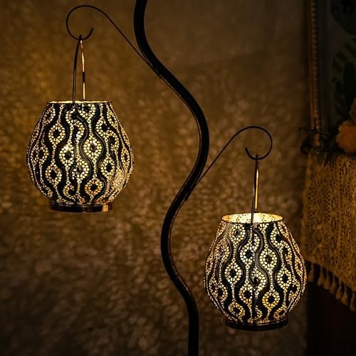 TRIROCKS Set of 2 Moroccan Decorative Lamps 8'' High Cordless Lamp Metal Table Lamps with Fairy Lights Bulb for Home Living Room Garden Yard Party Events Tabletop Indoor Outdoor(Gold) - Image 6