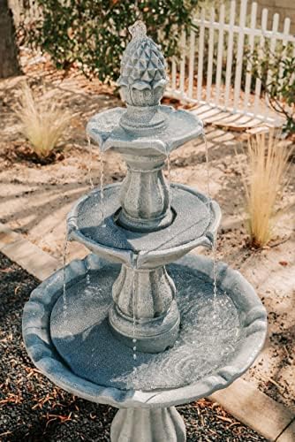 XBrand 51 Inch 3 Tier Outdoor Freestanding Waterfall Fountain with Pump and Pineapple Finial, Decorative Resin Garden Water Feature for Patio, Yard, Lawn, and Backyard Decor, Gray - Image 3