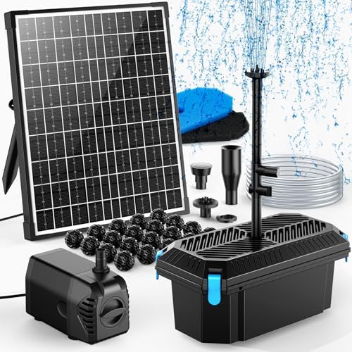 POPOSOAP Solar Pond Filter with Fountain Pump, 20W Solar Powered Water Pump and Pond Filters for Outdoor Ponds Fish Tank Garden Pool Water Feature Waterfall by POPOSOAP