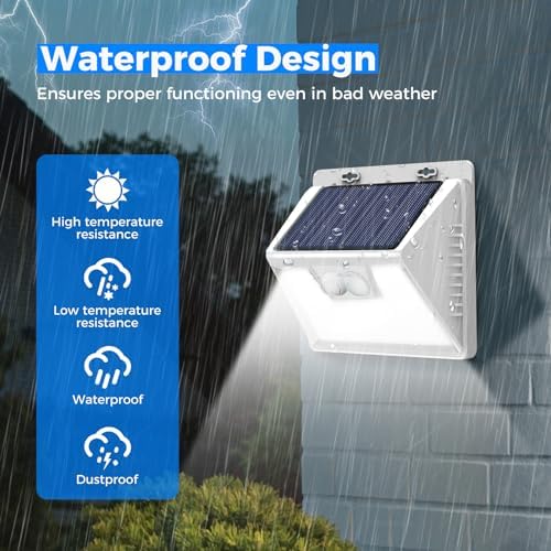 Peasur Solar Lights Outdoor Waterproof, 6Pack 140LED Bright Motion Sensor Security Lights 3 Modes, Solar Powered Fence Wall Light for Garden Yard Outside(Cool White) - Image 3