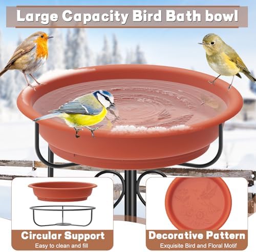 Bird Bath for Outside, 40In Freestanding Birdbaths & Feeder, Brown - Image 3