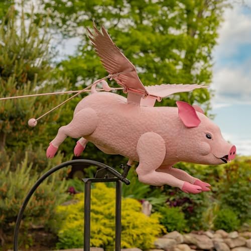 Large Rocking Animals with Flapping Wings Garden Stakes (Antique Pink, Flying Pig) - Image 4