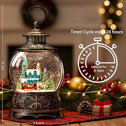 Christmas Village Snow Globe Water Lantern with Horse and Town Scene Battery Operated or USB Powered Musical Lighted Holiday Decoration for Tabletop Display for Family and Friends - Image 4