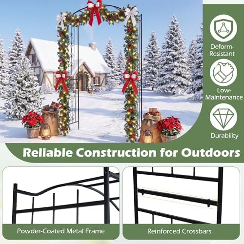 Giantex Metal Garden Arbor, 7.5 FT Arch Trellis with Ground Stakes - Image 4