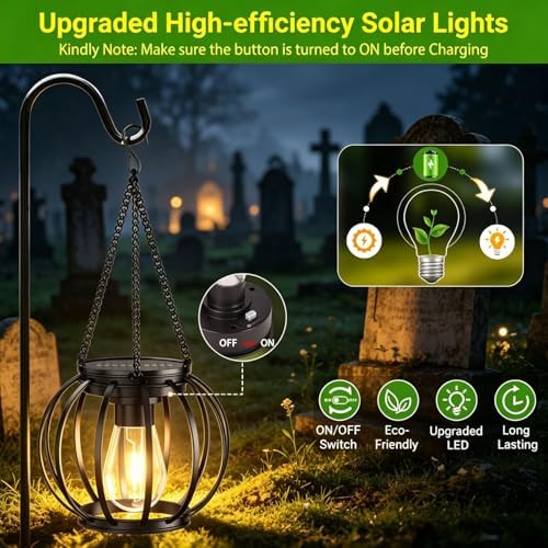 4Pack Solar Hanging Lanterns Outdoor Waterproof Metal Solar Lanterns with Hook, Bright Warm LED Hanging Lights Auto On/Off for Yard Garden Patio Porch Balcony Pathway Outdoor Decor (4) - Image 4