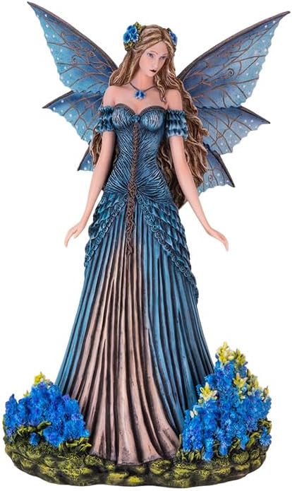 Pacific Giftware Lavender Fairy Figurine 16.54” Tall with Elegant Blue Wings and Floral Gown Exquisite Resin Fairy Statue for Indoor Home and Outdoor Garden Decor by PacificGiftware
