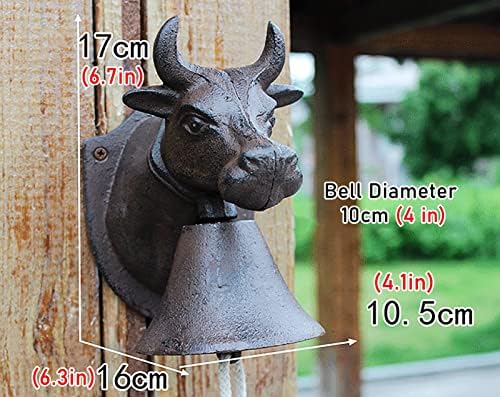 Heavy Duty Cast Iron Wall Bell, Wall Mounted Dinner Bell Metal Wall Art Decoration for Indoor Outdoor Garden Home, Bull Head Design - Image 6
