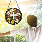 Christian Cross Flowers Stained Glass Window Hanging Suncatcher Gifts 9.8" - Image 2