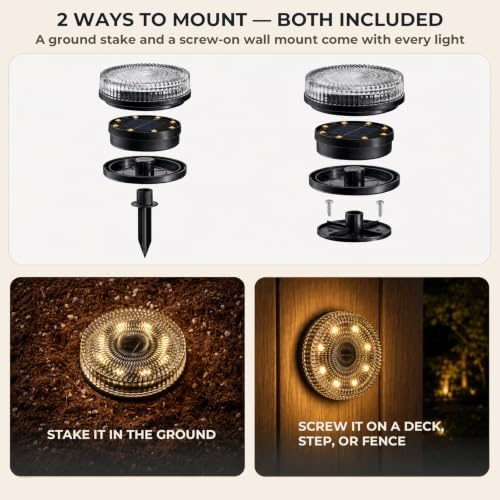 Real Glass Solar Ground Lights, Stake or Wall Mount 2-in-1, 4 Pack - Image 3