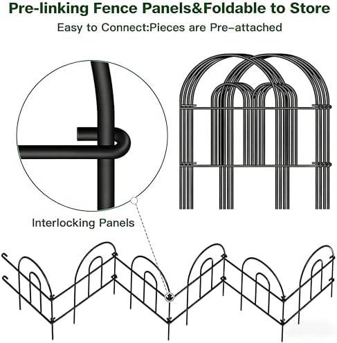 AMAGABELI 35 Panels 18in(H)×50ft(L) Decorative Garden Fence No Dig Rustproof Metal Pre-Linking Fence Panels Garden Edging Border Animal Barrier Fencing for Flower Beds Yard Patio Outdoor Decor Black - Image 2