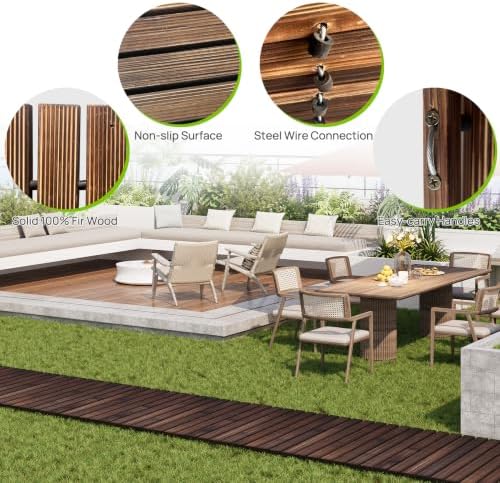 8FT Wooden Garden Parhway Walkway Outdoor 25" Wide Oversize Roll Out Decorative Patio pavers Path Wood Flooring Non-Slip Surface Road Floor for Yard Lawn Vegetable Garden Wedding Party (Carbonized) - Image 6