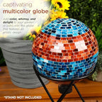Alpine Corporation HGY292 Striped Mosaic Gazing Globe, Stylish Décor for Garden, Patio, & Lawn, 12" H, Orange and Turquoise - Image 5
