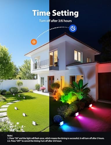Onforu RGBW Flood Lights Outdoor with Remote, Wired 6 Pack in 1 Cord Color Changing LED Landscape Lights, IP65 Waterproof Uplights for Events, Uplighting for Halloween Christmas Garden Yard Party - Image 7
