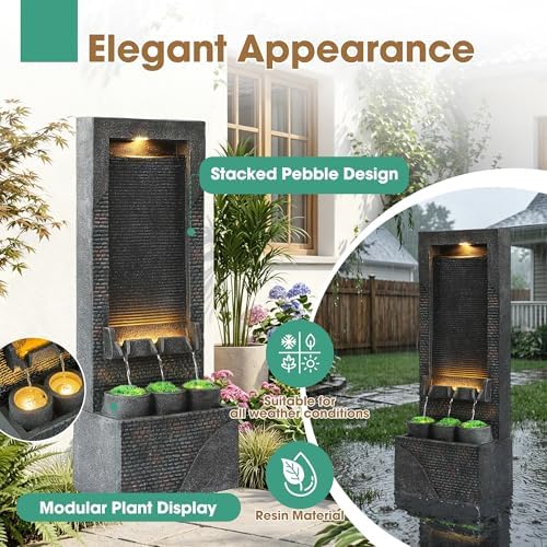 40" H Water Fountains Outdoor, Garden Waterfall Fountain with Lights - Image 4