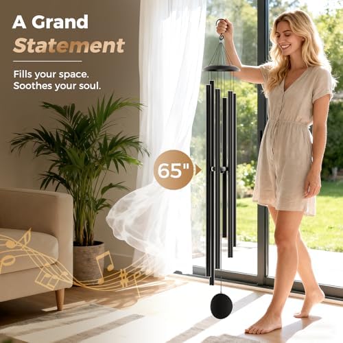 Large 65" Wind-Chimes-Outdoor-Deep-Tone, Soothing Melodic Tones Windchimes, Wind Chimes for Outside, Black Memorial Wind Chime Best Gift for Mom Women Grandma Neighbors - Image 5