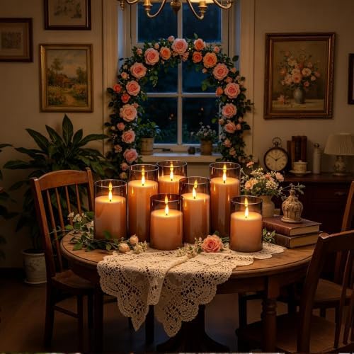 kakoya Flickering Flameless Candles Battery Operated with Remote and 2/4/6/8 H Timer Acrylic Led Pillar Candles Pack of 9 (D 3" xH 4" 5" 6") with Realistic 3D Wick Candles for Home Decor(Grey) - Image 6