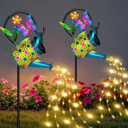 Solar Garden Lights Outdoor Decor, Butterfly Watering Can Lights, 2 Pack by OSTRITEC