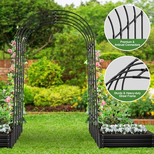 Garden Arch Trellis, Metal Arch Trellis for Climbing Plants Outdoor, Yard, Garden, Climbing Plants w/Decorative Wire Lattice - Black - Image 4