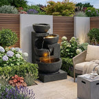 29" 4 Tier Water Fountain Garden Decor with LED Lights and Cascading Rock - Image 5