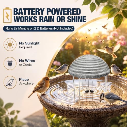 1 Pack Bird Bath Water Circulator, Battery Powered Water Agitator for Birdbath, Quiet Waterproof Bird Bath Bubbler Creates Ripples & Attracts Birds for Outdoor Patio Garden (Gray Rock) - Image 3