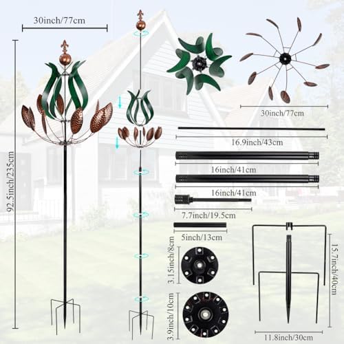 DREAMYSOUL Large Wind Spinner Outdoor, 92.5" Metal Tulip Wind Mills, 360 Degrees Rotating Kinetic Wind Sculptures & Spinners for Home Lawn Backyard Patio Garden Decor Yard Art - Image 5