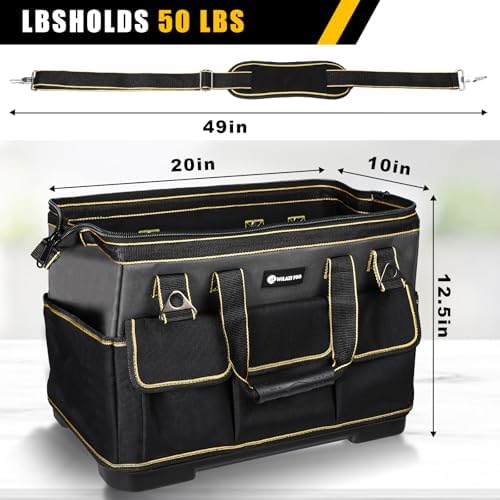 20 in Tool Bag For Men with Waterproof Molded Base, High Capacity Wide Mouth Tote, Construction Worker Electricians Tool Bags, Large Tool Bag Organizer for Men Women (Grey) - Image 4