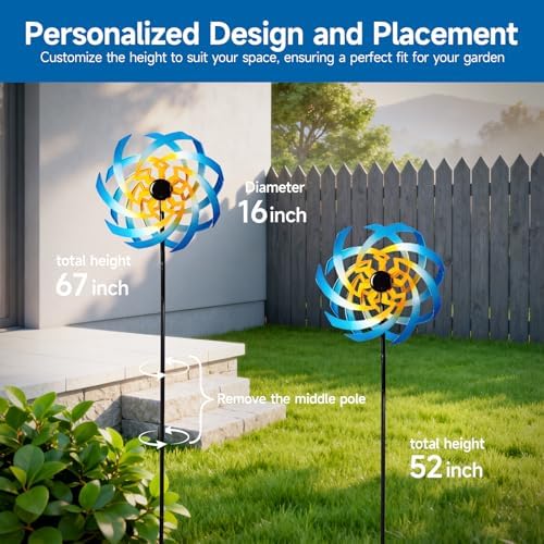 Wind Spinners Outdoor Garden Decor, 360°Metal Kinetic Wind Sculpture Spinner, 16W*76H inch Windmill for Yard, Patio, Backyard, Garden Gifts for Women - Image 4