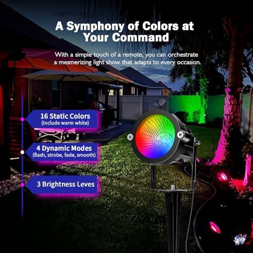 RGBW Low Voltage Landscape Lights, 10W 12/24V Color Changing Landscape Lighting with Remote, IP65 Waterproof Outdoor LED Spotlight for Garden Christmas Halloween, 8 Pack with Connectors - Image 3
