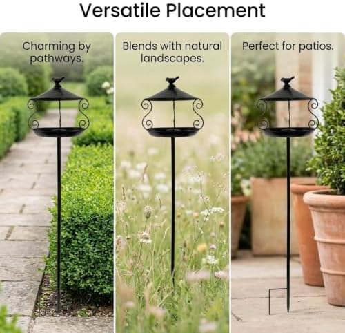 Bird Feeder Iron Standing Bird Bath Feeding Station Decorative Stake Birdbath Bowl Easy Installation Weatherproof Suitable for Outdoor Garden Lawn Cou, Black - Image 7