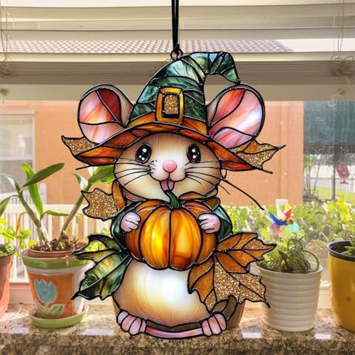 Little Mouse and Pumpkin Acrylic Suncatcher - Image 4
