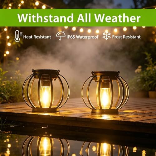 4Pack Solar Hanging Lanterns Outdoor Waterproof Metal Solar Lanterns with Hook, Bright Warm LED Hanging Lights Auto On/Off for Yard Garden Patio Porch Balcony Pathway Outdoor Decor (4) - Image 3