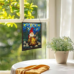 Gnome with Campfire Cooking Stained Glass Suncatcher – Square Hanging Window Panel for Home, Garden, Nursery, Halloween, Christmas, Memorial Day – Whimsical Glass Art Gift for Gnome Lovers ulz706 - Image 3