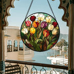 Tulip Bouquet Stained Glass Window Hanging Suncatcher Gifts for Women 15" - Image 5