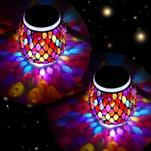 2 Pack Mosaic Red Solar Lanterns, Outdoor Glass Hanging Lights, Waterproof, Solar Table Lamps, Christmas Gifts for Women Mom Grandma, Night Lights, Decoration for Garden, Patio, Yard, Outdoor Decor by Unknown