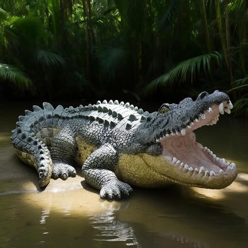 13" Real Crocodile Statue, Outdoor Lawn Crocodile Sculpture,Garden Sculptures & Statues Ornament, Pond Animal Statues, Crocodile Decor Perfect for Home Garden, Patio, Backyard - Image 4