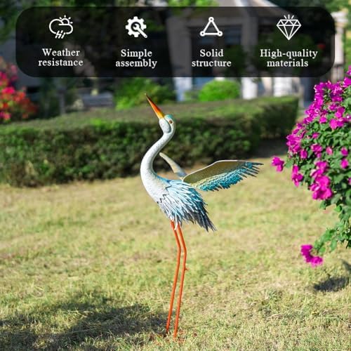 40" Metal Crane Garden Statue, Large Outdoor Heron Sculpture - Image 6