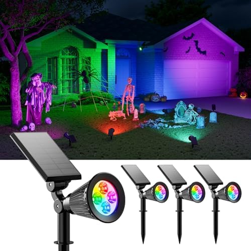 FALOVE 4 Pack Color Change Solar Spotlights Waterproof RGB Halloween Decor by FALOVE