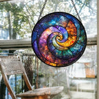 Stained Glass Window Hanging, Blue Orange Starry Sky Sun Catcher for Door Terrace Garden Home Decor, Abstract Universe Suncatcher Birthday Gifts for Lovers Women Men Dad Mom Nana 15 in - Image 4