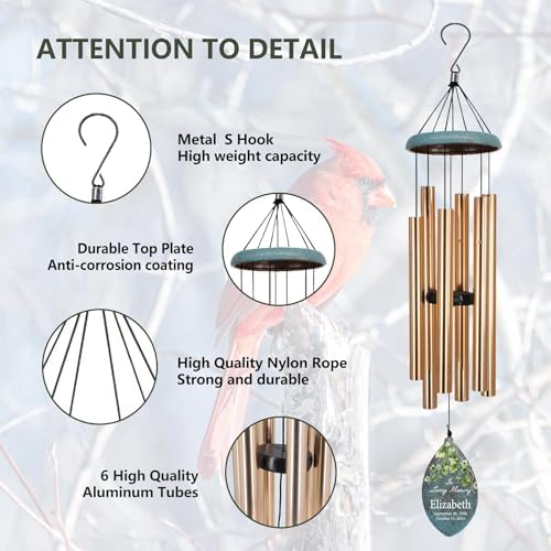 ASTARIN Personalized Memorial Gifts Wind Chimes, Sympathy Customized Wind Chimes in Loving Memory of Dad/Mom, Memorial Gifts for Loss, 35inch Wind Chime Deep Tone for Outdoor, Produced in Texas - Image 4