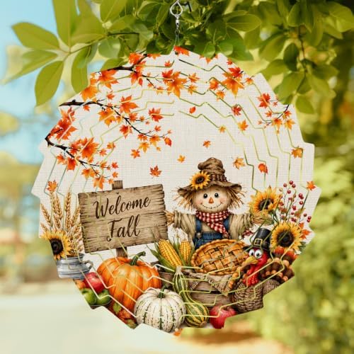 12 Inch Thanksgiving Wind Spinner for Yard and Garden, Fall Harvest Pumpkins Maple Leaves Rustic Hanging Ornaments Outdoor 3D Kinetic Wind Sculpture Spinners Indoor Outdoor Patio Décor Ornaments Gift - Image 2