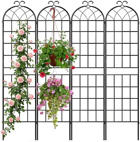 LZRS 82.7 x 80in Rustic Iron Arch Decoration Garden Trellis with Black Metal Coating – Perfect for Supporting Climbing Plants Outdoor, Roses, Vines, Flowers, and Vegetables. by LZRSPET