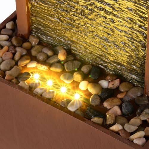 Teamson Home 38.5" Faux Slate Outdoor LED Waterfall Fountain, Red Rock - Image 5