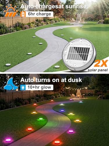 VOLISUN Solar Ground Lights with Remote Control – IP68 Waterproof Color Changing Flat Pathway Lights – RGB Solar Disk Lights with Lens for Yard Walkway Patio Garden Driveway [12 Pack] - Image 4