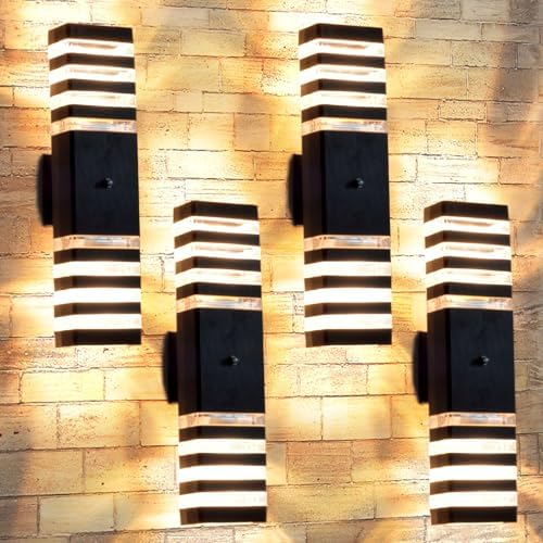 4 Pack Outdoor Wall Light with Dusk to Dawn Sensor, IP65 Waterproof Modern Exterior Lighting Fixtures, Up Down Black Porch Lights Outdoor for House, Garage, Patio by Unknown