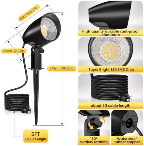 20W Outdoor Spotlight,IP66 Landscape Lighting for Yard, 2 Pack - Image 6