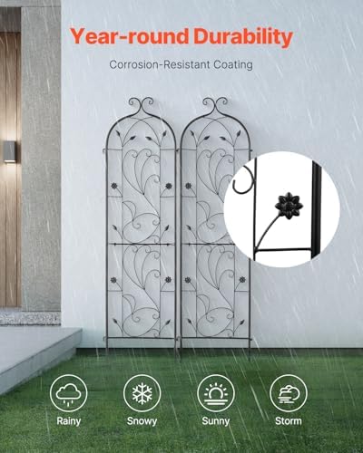 VEVOR Garden Trellis for Climbing Plants, 60 x 15 in, 2 Packs Rustproof Metal Garden Flower Trellis, Outdoor Climbing Rose Trellis Cucumbers Support, Decorative Clematis Trellis for Courtyards Lawns - Image 4